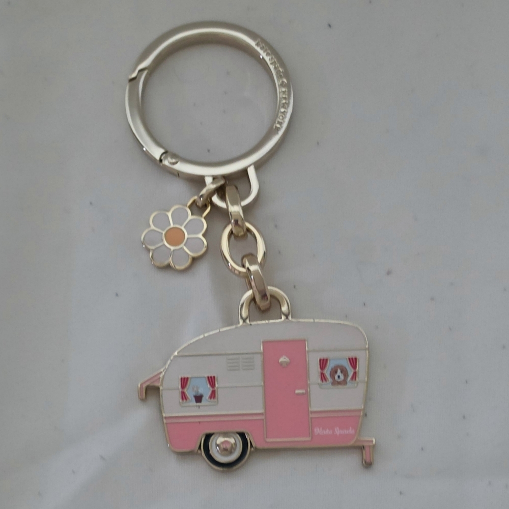 Kate Spade Pink & Cream Camper Trailer Keychain